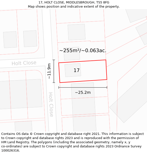 17, HOLT CLOSE, MIDDLESBROUGH, TS5 8FG: Plot and title map