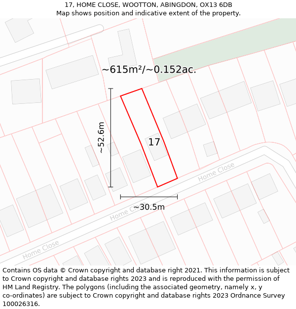17, HOME CLOSE, WOOTTON, ABINGDON, OX13 6DB: Plot and title map