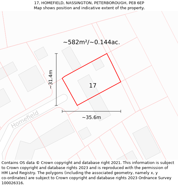 17, HOMEFIELD, NASSINGTON, PETERBOROUGH, PE8 6EP: Plot and title map