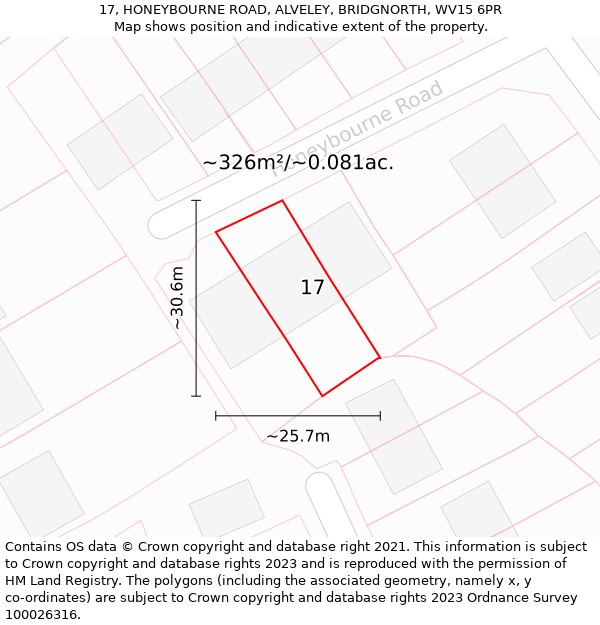 17, HONEYBOURNE ROAD, ALVELEY, BRIDGNORTH, WV15 6PR: Plot and title map