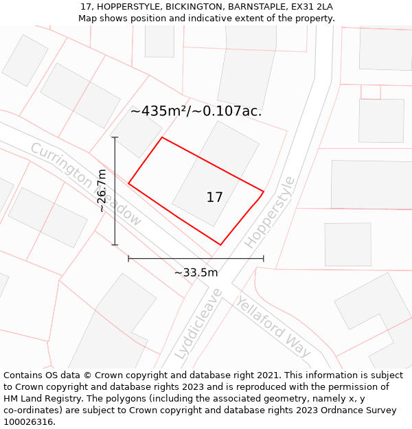 17, HOPPERSTYLE, BICKINGTON, BARNSTAPLE, EX31 2LA: Plot and title map