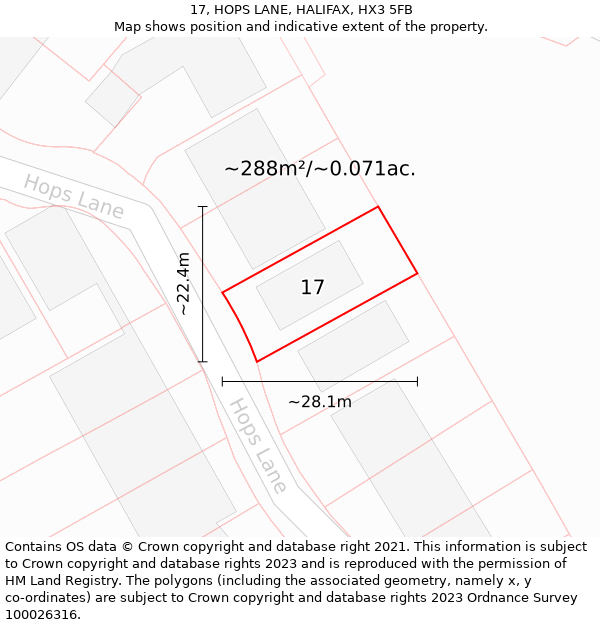 17, HOPS LANE, HALIFAX, HX3 5FB: Plot and title map