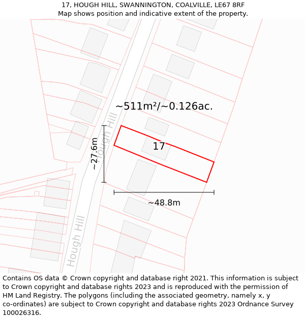 17, HOUGH HILL, SWANNINGTON, COALVILLE, LE67 8RF: Plot and title map