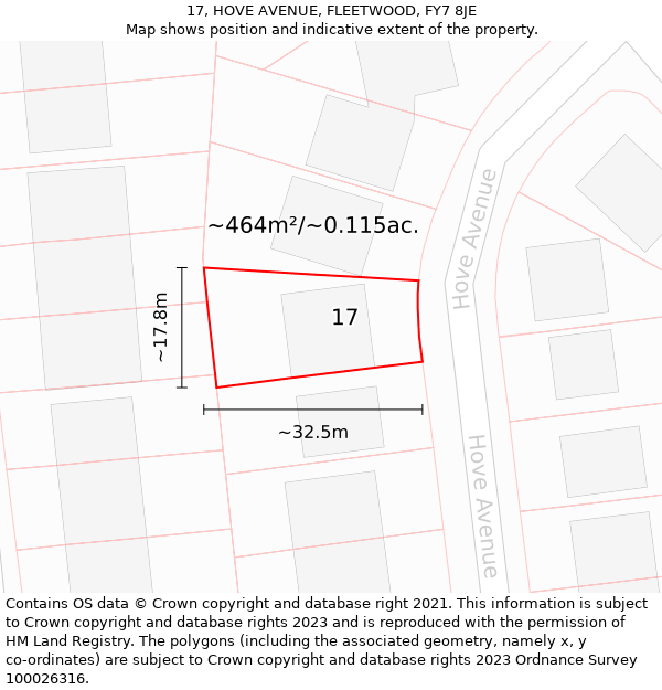 17, HOVE AVENUE, FLEETWOOD, FY7 8JE: Plot and title map