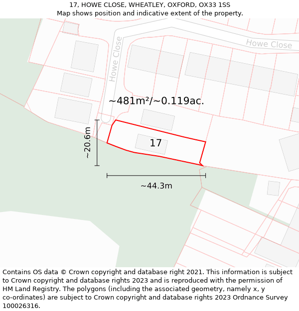 17, HOWE CLOSE, WHEATLEY, OXFORD, OX33 1SS: Plot and title map