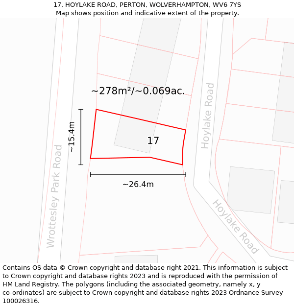 17, HOYLAKE ROAD, PERTON, WOLVERHAMPTON, WV6 7YS: Plot and title map