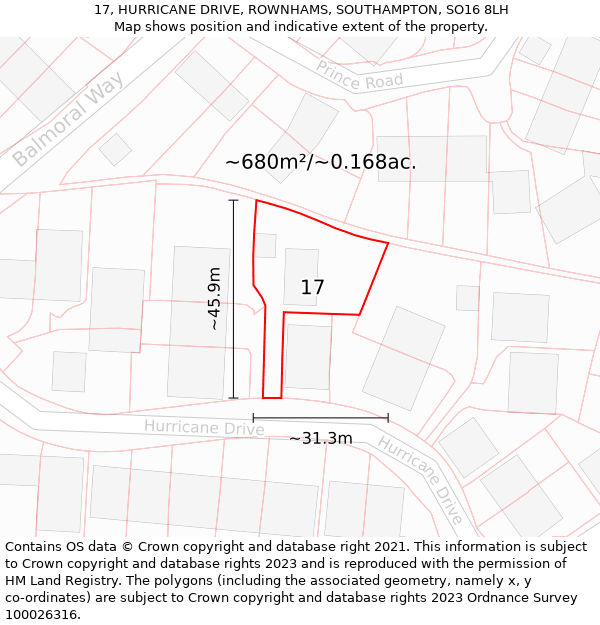 17, HURRICANE DRIVE, ROWNHAMS, SOUTHAMPTON, SO16 8LH: Plot and title map