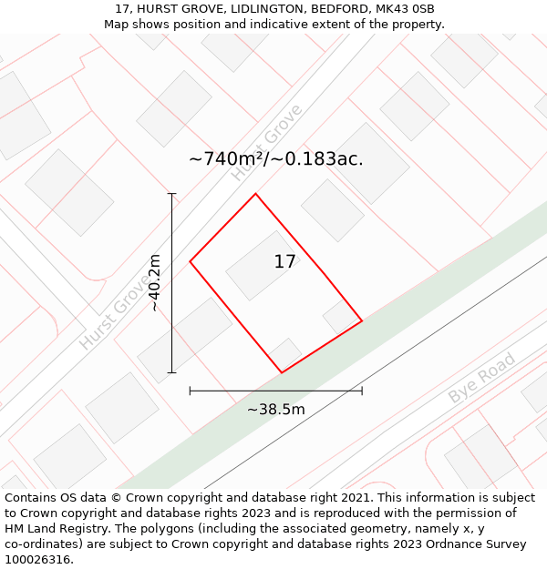 17, HURST GROVE, LIDLINGTON, BEDFORD, MK43 0SB: Plot and title map