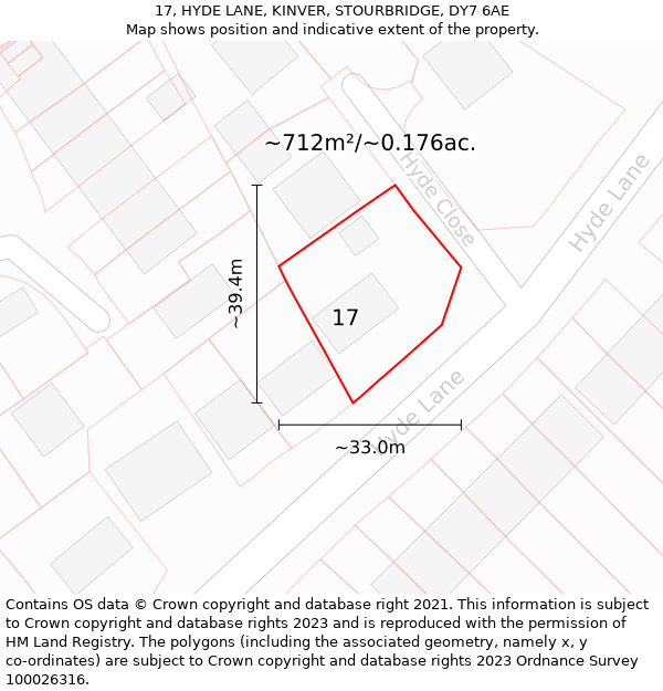 17, HYDE LANE, KINVER, STOURBRIDGE, DY7 6AE: Plot and title map