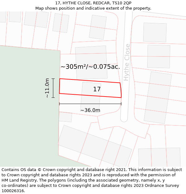 17, HYTHE CLOSE, REDCAR, TS10 2QP: Plot and title map