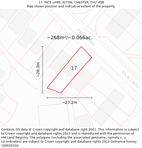 17, INCE LANE, ELTON, CHESTER, CH2 4QB: Plot and title map