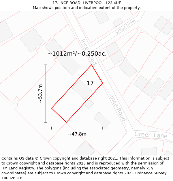17, INCE ROAD, LIVERPOOL, L23 4UE: Plot and title map