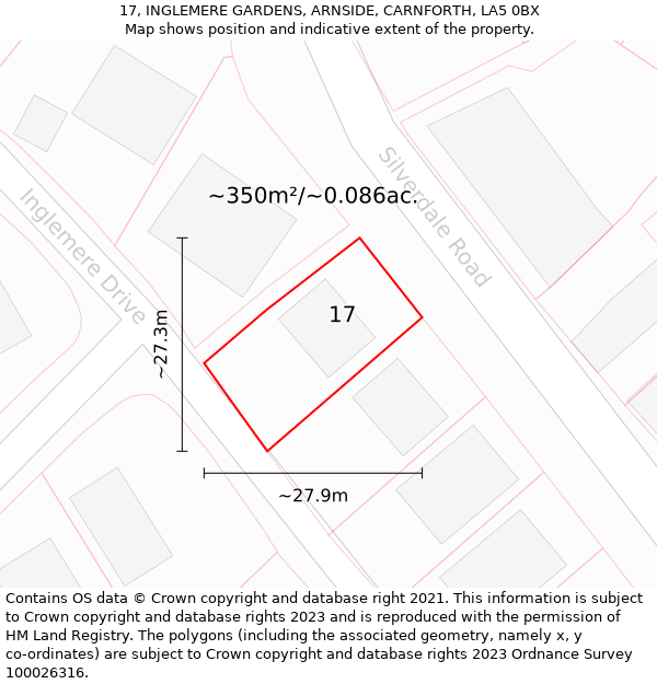 17, INGLEMERE GARDENS, ARNSIDE, CARNFORTH, LA5 0BX: Plot and title map