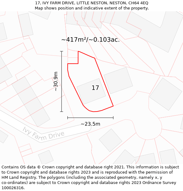 17, IVY FARM DRIVE, LITTLE NESTON, NESTON, CH64 4EQ: Plot and title map