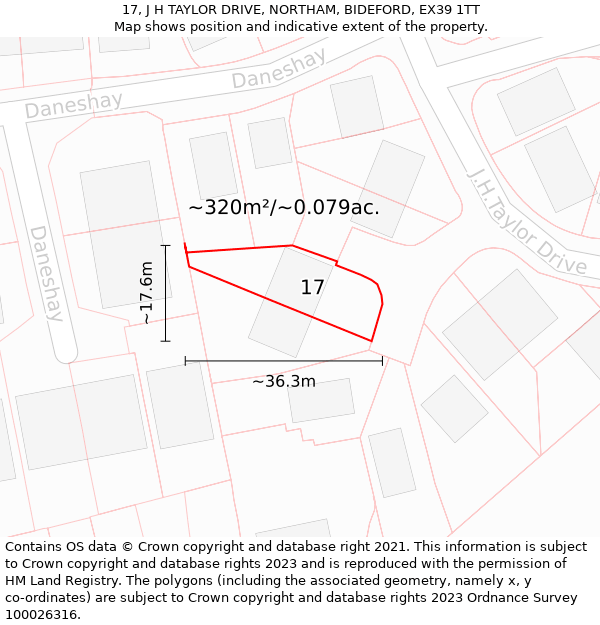 17, J H TAYLOR DRIVE, NORTHAM, BIDEFORD, EX39 1TT: Plot and title map