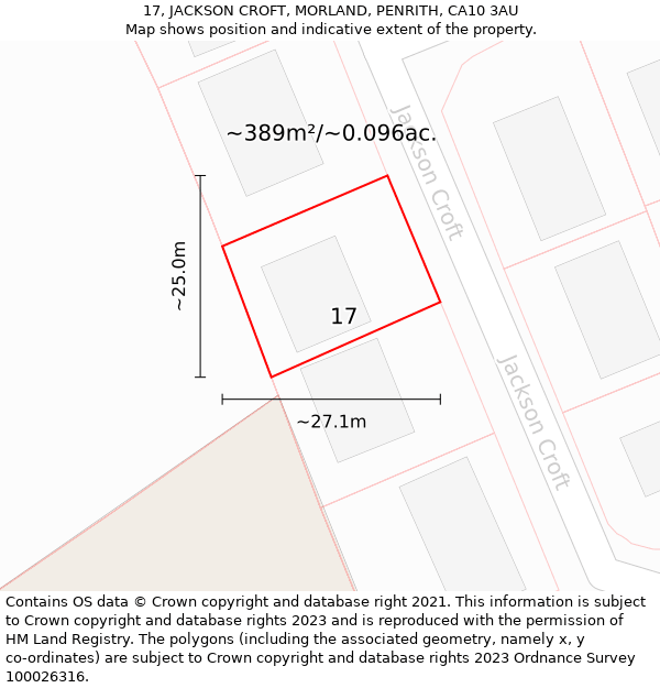 17, JACKSON CROFT, MORLAND, PENRITH, CA10 3AU: Plot and title map