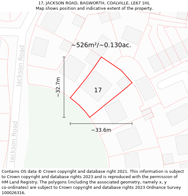 17, JACKSON ROAD, BAGWORTH, COALVILLE, LE67 1HL: Plot and title map