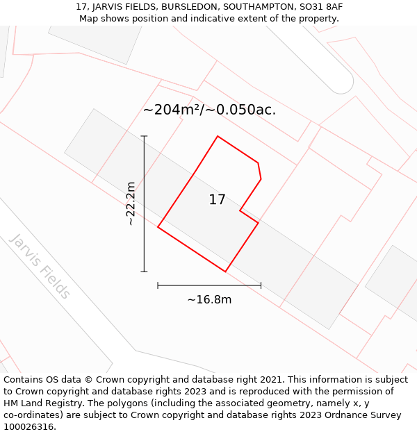 17, JARVIS FIELDS, BURSLEDON, SOUTHAMPTON, SO31 8AF: Plot and title map