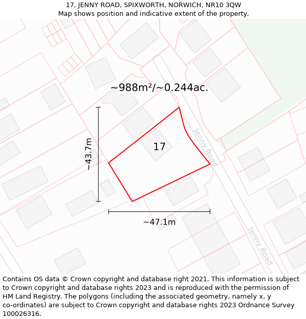 17, JENNY ROAD, SPIXWORTH, NORWICH, NR10 3QW: Plot and title map