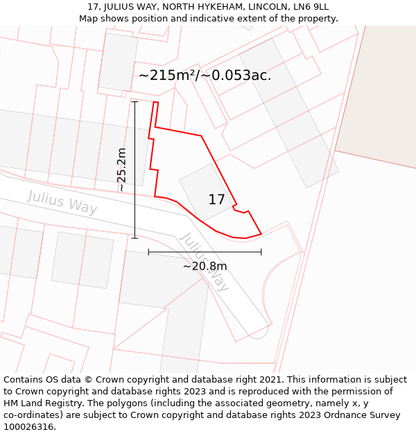 17, JULIUS WAY, NORTH HYKEHAM, LINCOLN, LN6 9LL: Plot and title map