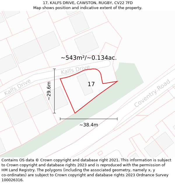 17, KALFS DRIVE, CAWSTON, RUGBY, CV22 7FD: Plot and title map