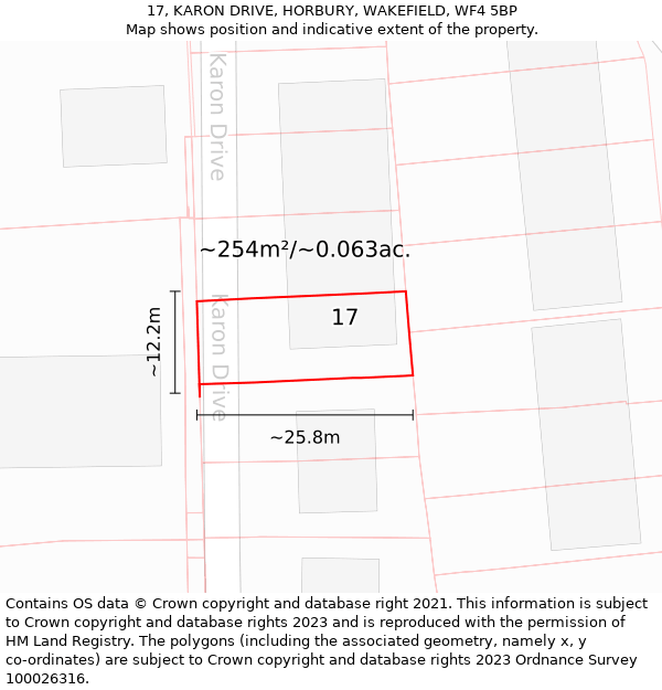 17, KARON DRIVE, HORBURY, WAKEFIELD, WF4 5BP: Plot and title map