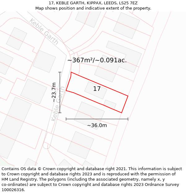 17, KEBLE GARTH, KIPPAX, LEEDS, LS25 7EZ: Plot and title map