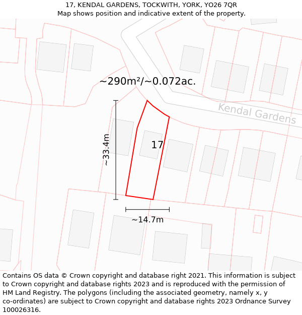 17, KENDAL GARDENS, TOCKWITH, YORK, YO26 7QR: Plot and title map