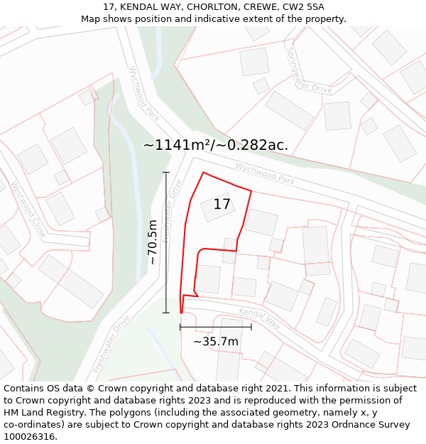 17, KENDAL WAY, CHORLTON, CREWE, CW2 5SA: Plot and title map