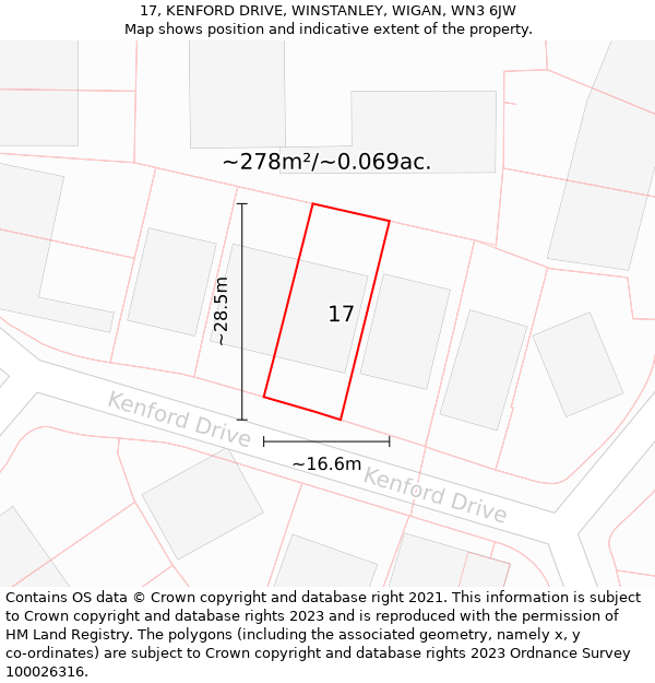 17, KENFORD DRIVE, WINSTANLEY, WIGAN, WN3 6JW: Plot and title map