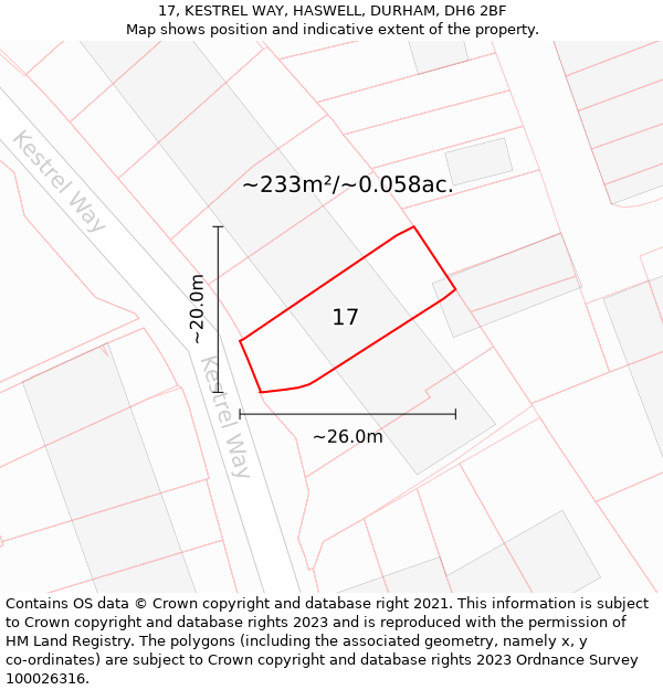 17, KESTREL WAY, HASWELL, DURHAM, DH6 2BF: Plot and title map