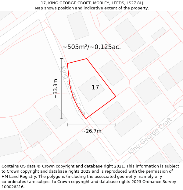 17, KING GEORGE CROFT, MORLEY, LEEDS, LS27 8LJ: Plot and title map