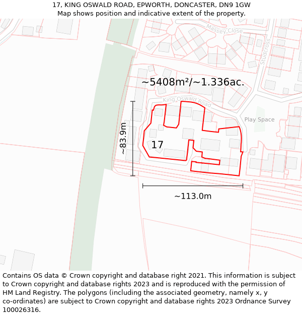 17, KING OSWALD ROAD, EPWORTH, DONCASTER, DN9 1GW: Plot and title map