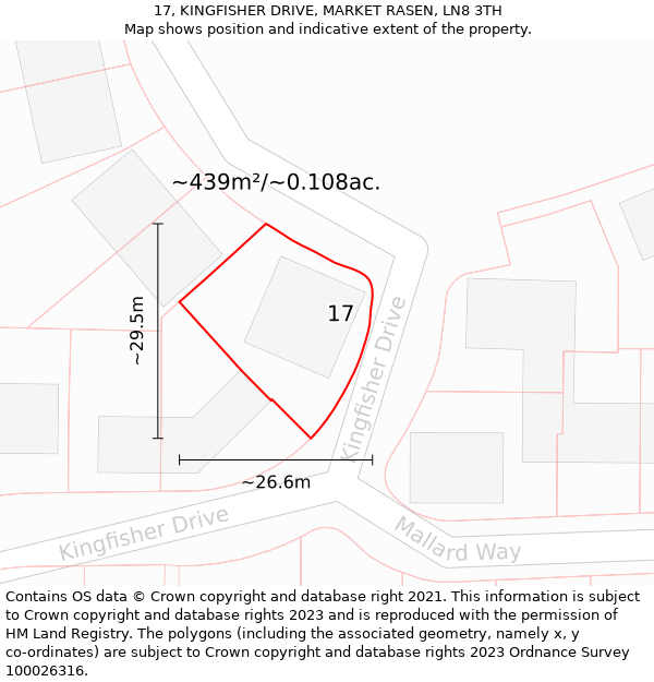 17, KINGFISHER DRIVE, MARKET RASEN, LN8 3TH: Plot and title map