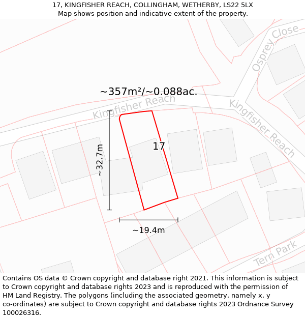 17, KINGFISHER REACH, COLLINGHAM, WETHERBY, LS22 5LX: Plot and title map