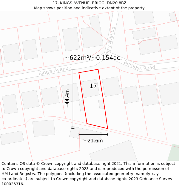 17, KINGS AVENUE, BRIGG, DN20 8BZ: Plot and title map