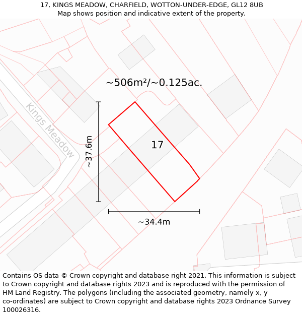 17, KINGS MEADOW, CHARFIELD, WOTTON-UNDER-EDGE, GL12 8UB: Plot and title map