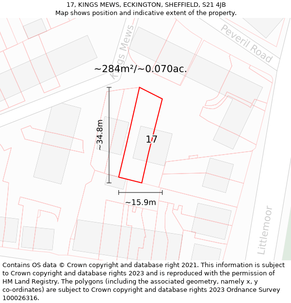 17, KINGS MEWS, ECKINGTON, SHEFFIELD, S21 4JB: Plot and title map