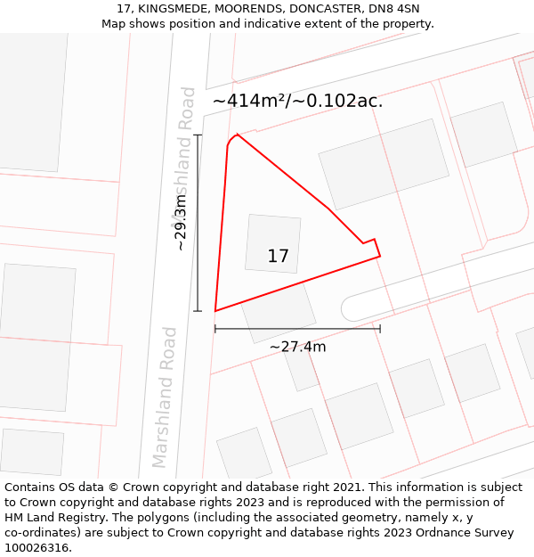 17, KINGSMEDE, MOORENDS, DONCASTER, DN8 4SN: Plot and title map