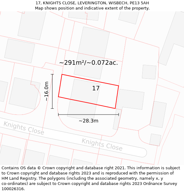 17, KNIGHTS CLOSE, LEVERINGTON, WISBECH, PE13 5AH: Plot and title map