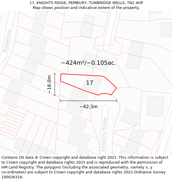 17, KNIGHTS RIDGE, PEMBURY, TUNBRIDGE WELLS, TN2 4HP: Plot and title map