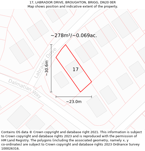 17, LABRADOR DRIVE, BROUGHTON, BRIGG, DN20 0ER: Plot and title map