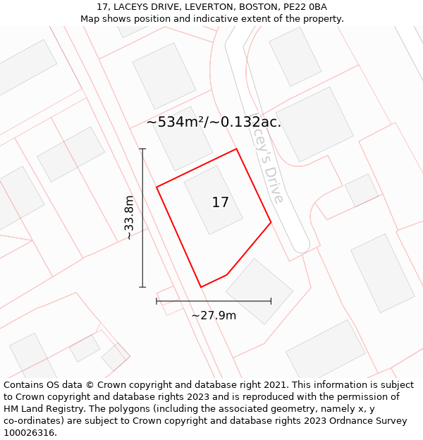 17, LACEYS DRIVE, LEVERTON, BOSTON, PE22 0BA: Plot and title map