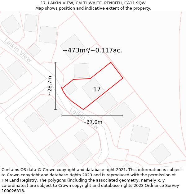 17, LAIKIN VIEW, CALTHWAITE, PENRITH, CA11 9QW: Plot and title map