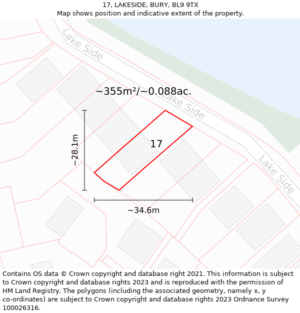 17, LAKESIDE, BURY, BL9 9TX: Plot and title map