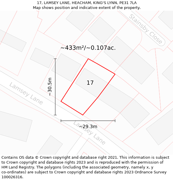 17, LAMSEY LANE, HEACHAM, KING'S LYNN, PE31 7LA: Plot and title map