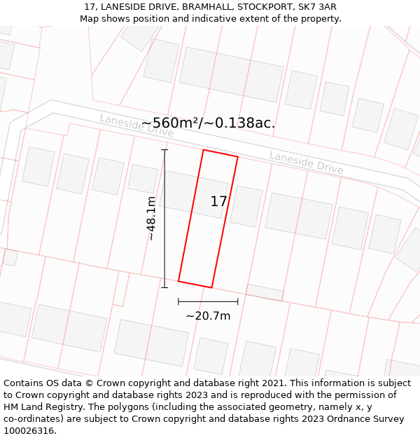 17, LANESIDE DRIVE, BRAMHALL, STOCKPORT, SK7 3AR: Plot and title map