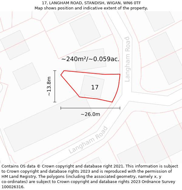 17, LANGHAM ROAD, STANDISH, WIGAN, WN6 0TF: Plot and title map