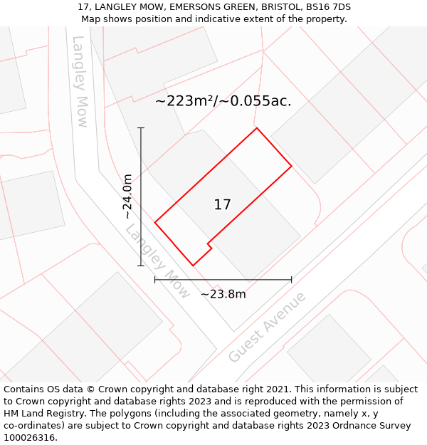 17, LANGLEY MOW, EMERSONS GREEN, BRISTOL, BS16 7DS: Plot and title map