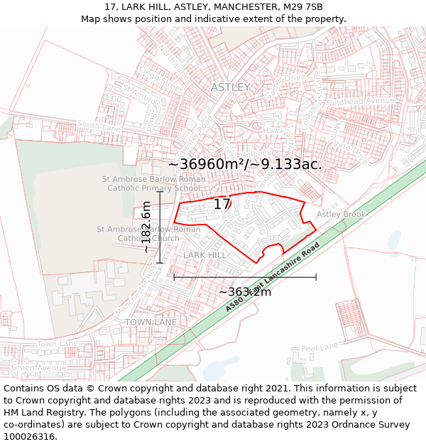 17, LARK HILL, ASTLEY, MANCHESTER, M29 7SB: Plot and title map